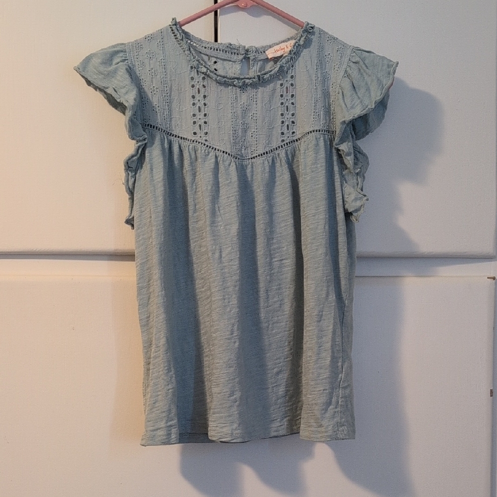 Hailey & Co Blue Ruffled Sleeve Women's Top